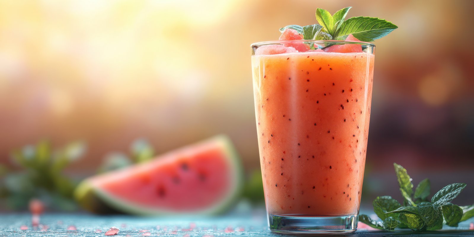 Refreshing watermelon smoothie with mint leaves enjoyed on a sunny day